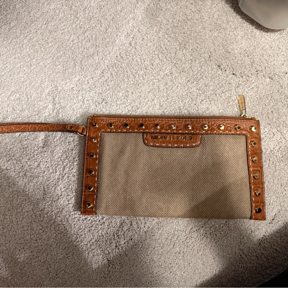 Michael Kors Brown and Tan Studded Wristlet